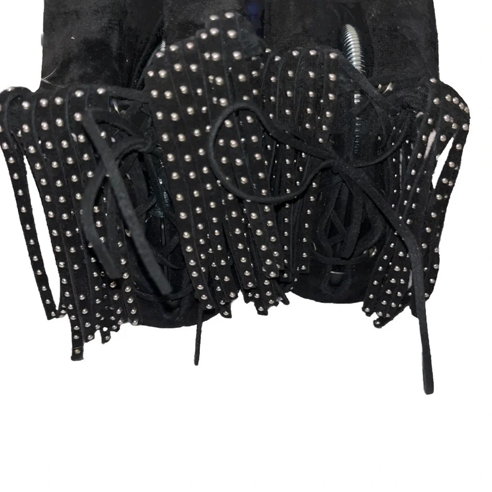 Saint Laurent Black Ankle Boots Suede Studded Moccasin Booties 9 Boho Casual 🟡